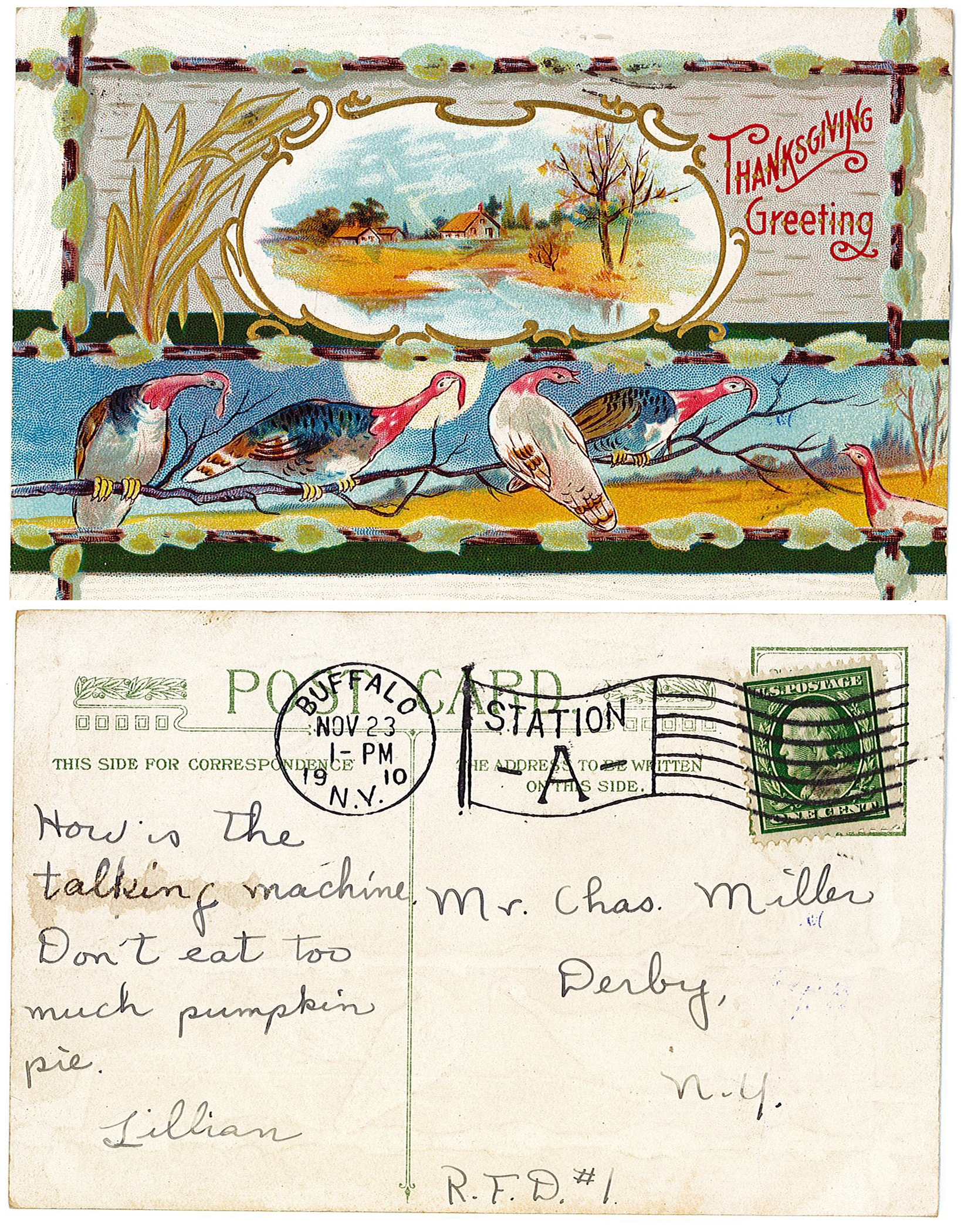 Front and back of found postcard