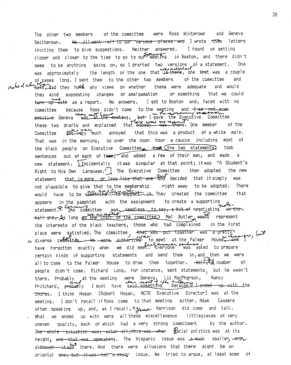 Excerpt from a lengthy interview of Jix Lloyd-Jones, by Julie Jensen, about the origins of Students Rights to Their Own Language, 2 of 2
