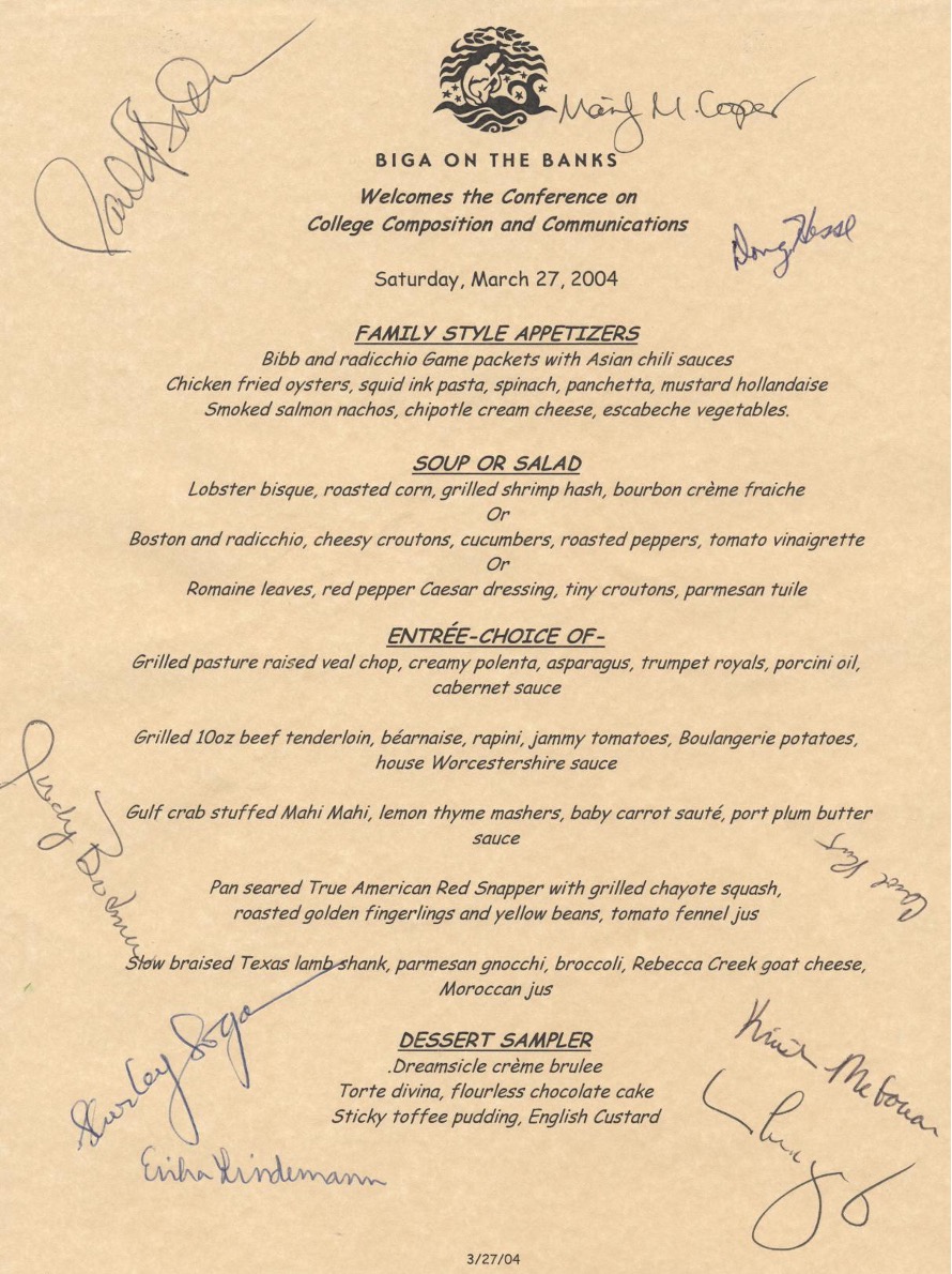 Signed menu from 2004 CCC event