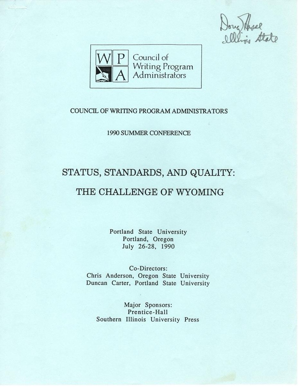 Council of Writing Program Administrators 1990 Summer Conference program cover