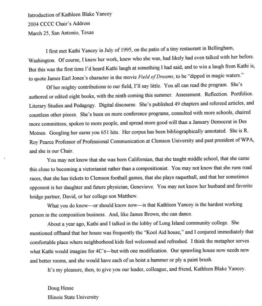 Doug's introduction for Kathi's 2004 CCCC Address
