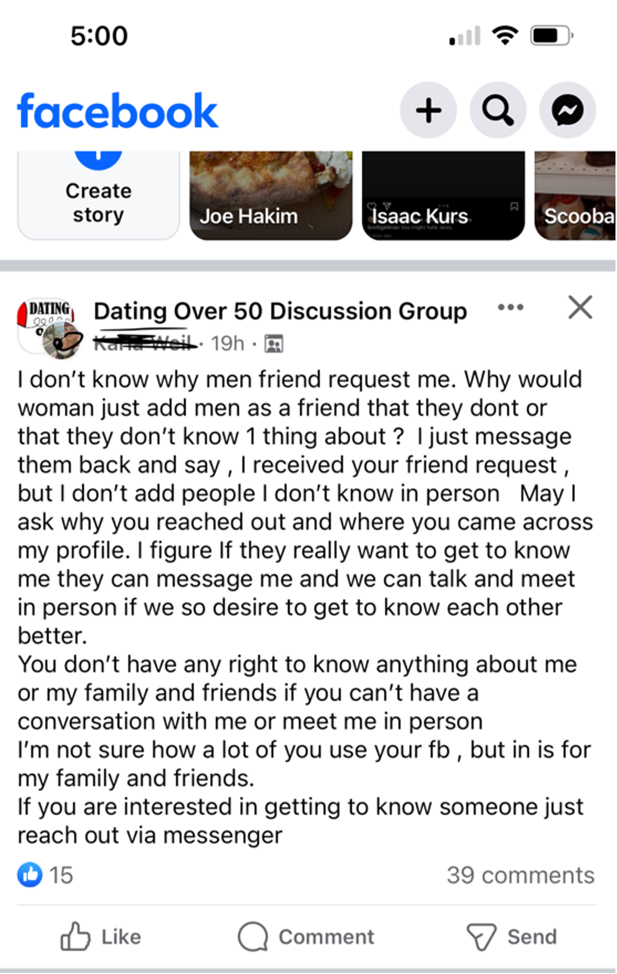 Screenshot of FB post: I don't know why men friend request me...