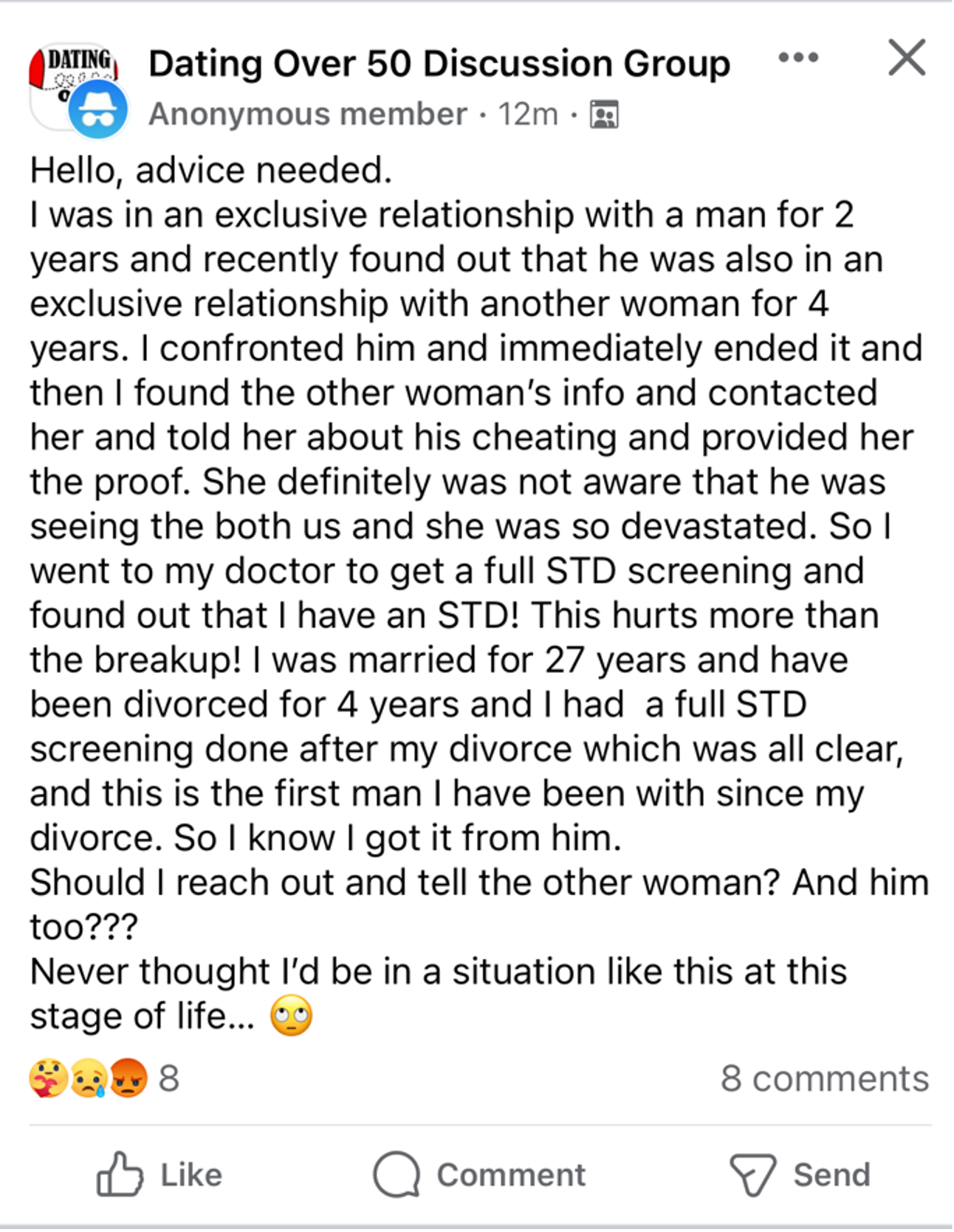 Screenshot of FB post: Hello, advice needed...