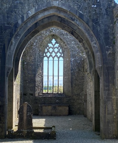 interior of cathedral or mausoleum in Rosskirk, Ireland, on a sunny day